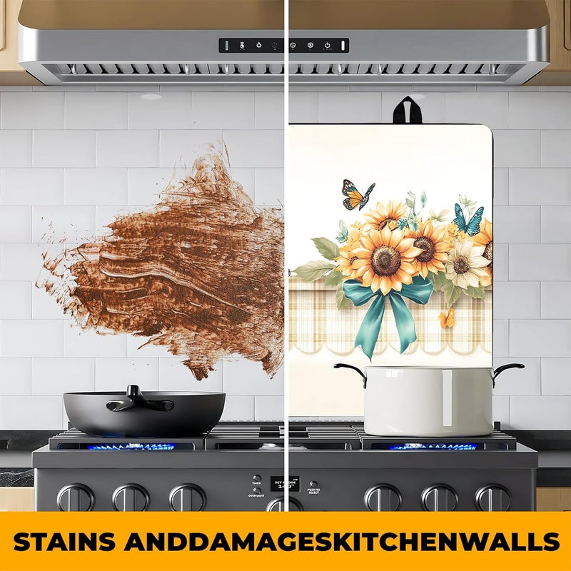 BVBOX Stove Top Cover Retro Flower Gas Stove Top Cover for Home Decoration Kitchen Pad Non-Stick Washable Cooktop Covers Countertop Protector Keep Stove Clean 28"x20" (Sunflower) - Image 5